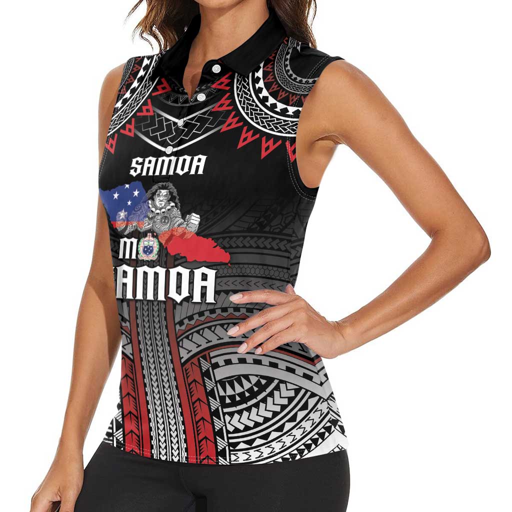 Personalised Samoa Black Saturday Women Sleeveless Polo Shirt Samoan Warrior Tribal Pattern LT05 - Polynesian Pride