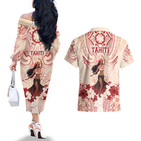 Tahiti Women's Day Couples Matching Off The Shoulder Long Sleeve Dress and Hawaiian Shirt With Polynesian Pattern LT05 - Polynesian Pride