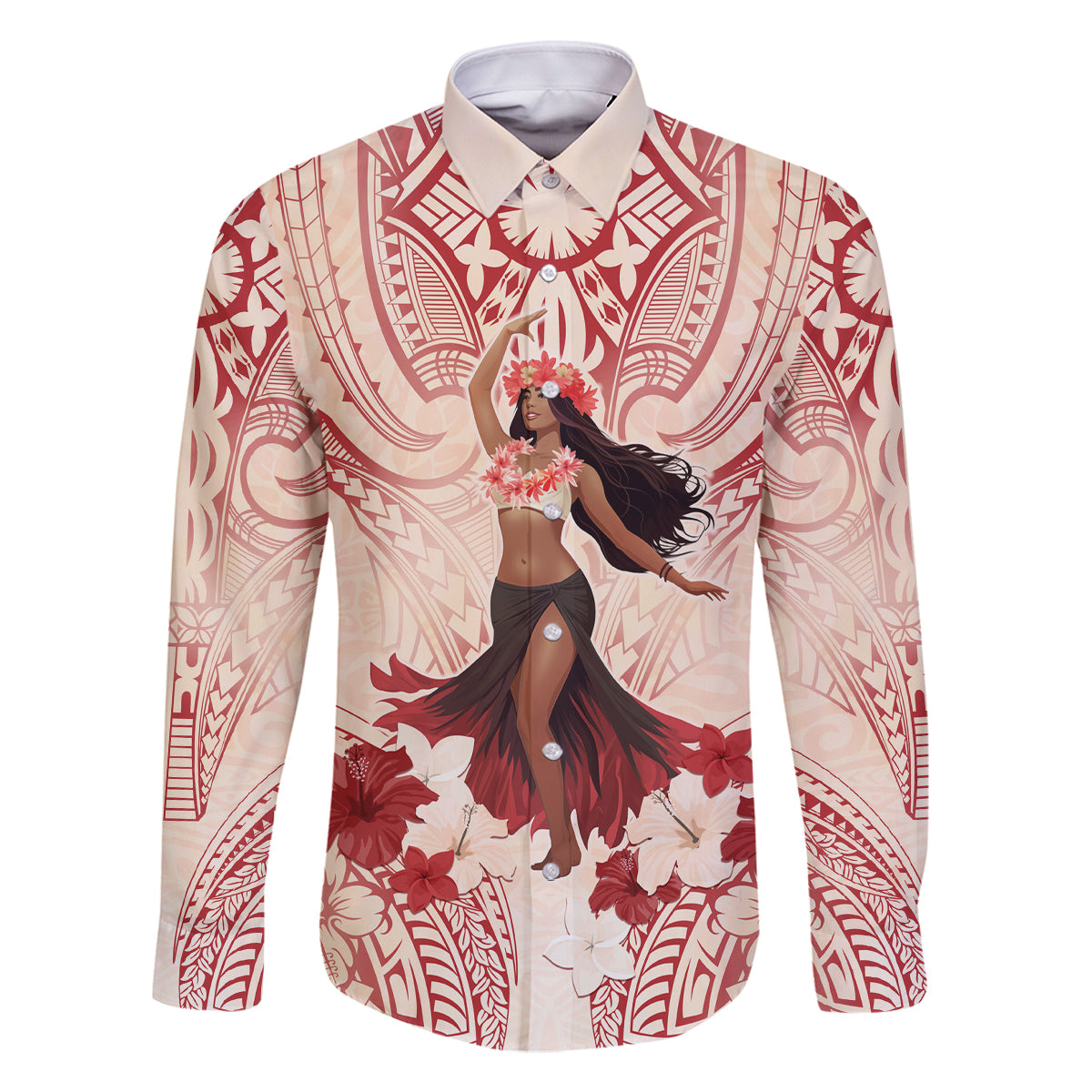 Tahiti Women's Day Family Matching Off Shoulder Maxi Dress and Hawaiian Shirt With Polynesian Pattern LT05 Dad's Shirt - Long Sleeve Beige - Polynesian Pride