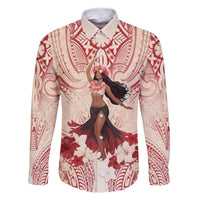 Tahiti Women's Day Family Matching Off Shoulder Short Dress and Hawaiian Shirt With Polynesian Pattern LT05 Dad's Shirt - Long Sleeve Beige - Polynesian Pride