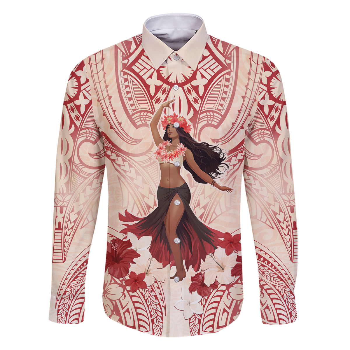 Tahiti Women's Day Family Matching Short Sleeve Bodycon Dress and Hawaiian Shirt With Polynesian Pattern LT05 Dad's Shirt - Long Sleeve Beige - Polynesian Pride