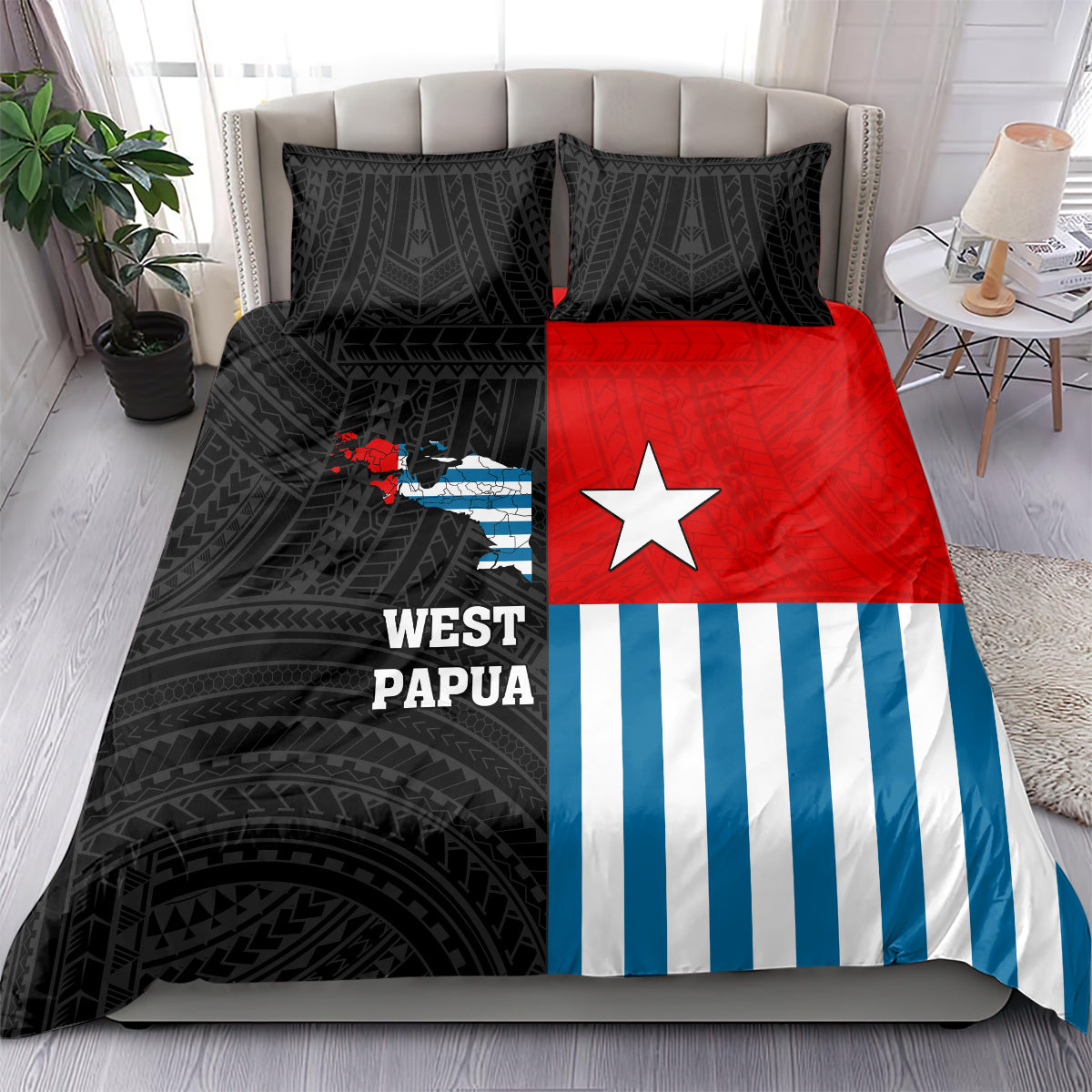 Personalised West Papua Bedding Set Polynesian Pattern With Coat Of Arms