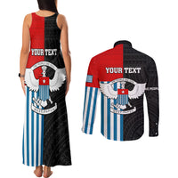 Personalised West Papua Couples Matching Tank Maxi Dress and Long Sleeve Button Shirt Polynesian Pattern With Coat Of Arms LT05 - Polynesian Pride