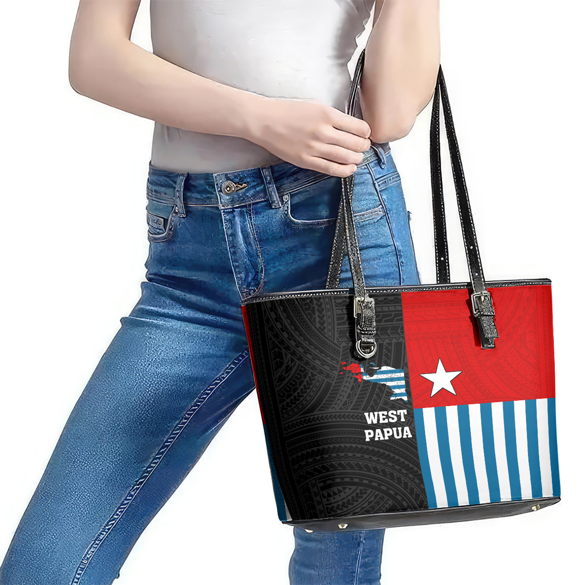 Personalised West Papua Leather Tote Bag Polynesian Pattern With Coat Of Arms