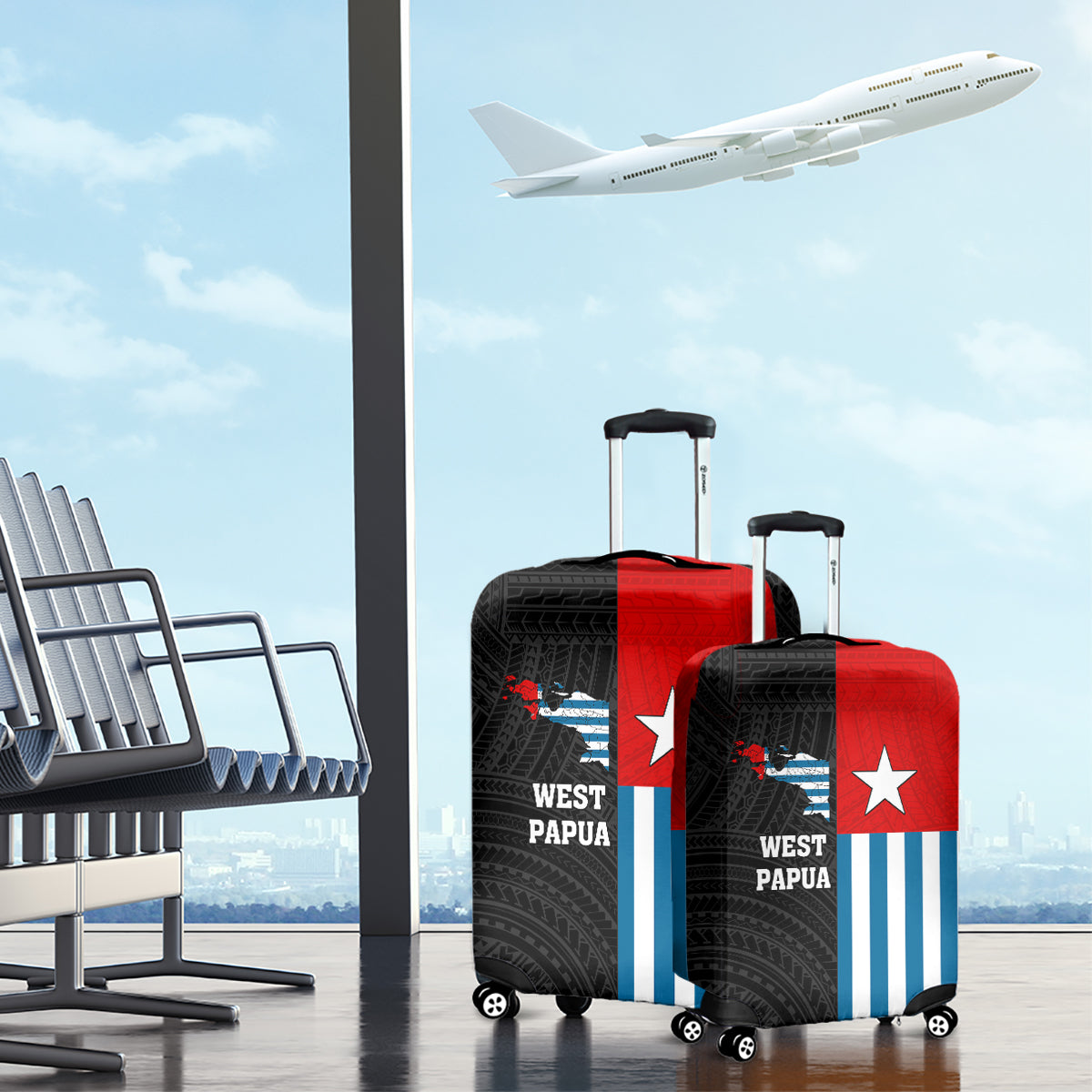 Personalised West Papua Luggage Cover Polynesian Pattern With Coat Of Arms