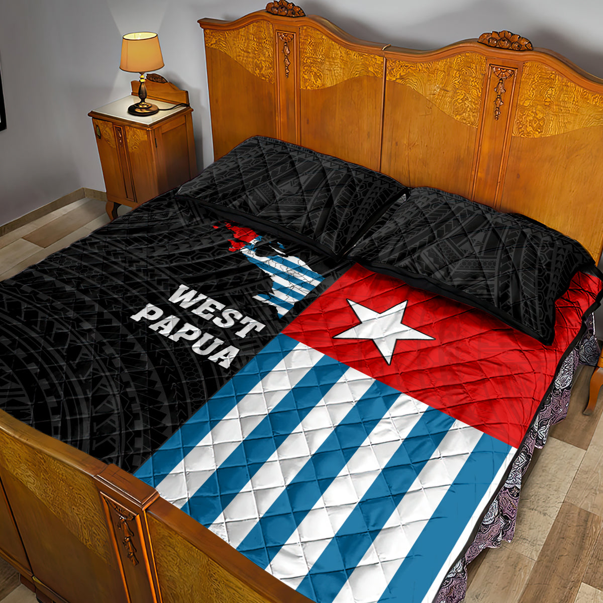 Personalised West Papua Quilt Bed Set Polynesian Pattern With Coat Of Arms