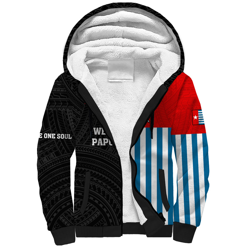 Personalised West Papua Sherpa Hoodie Polynesian Pattern With Coat Of Arms LT05 Unisex Blue - Polynesian Pride