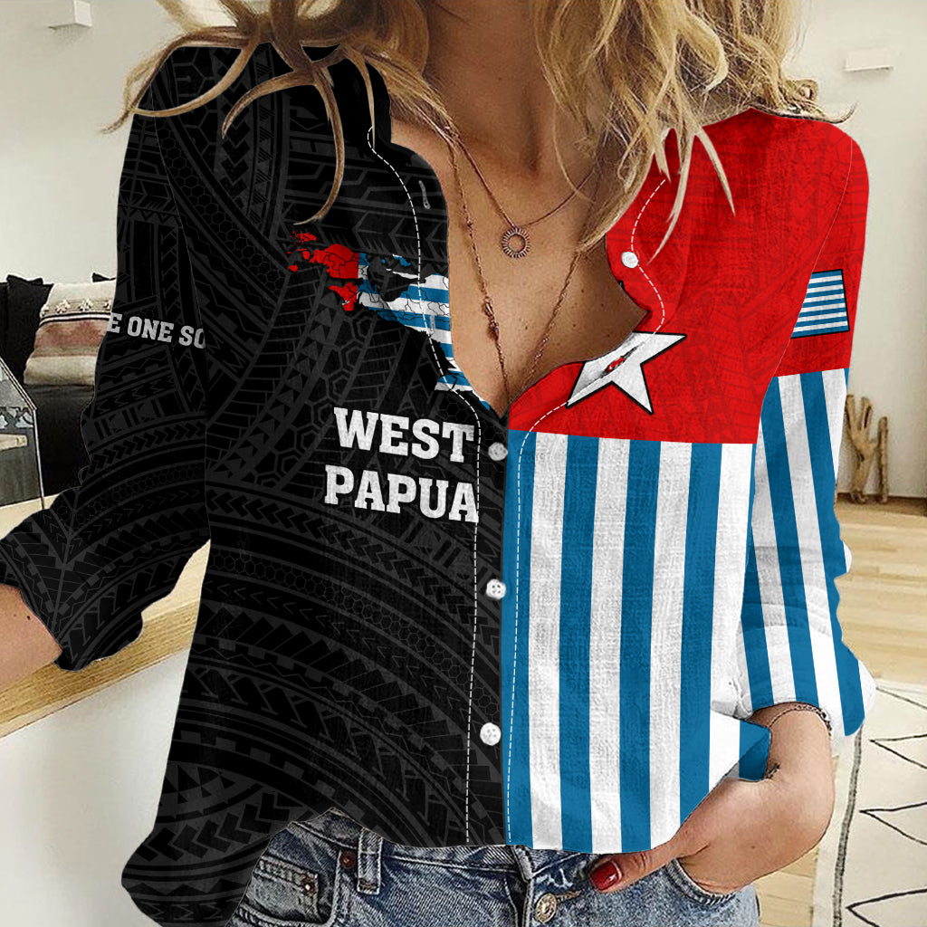 Personalised West Papua Women Casual Shirt Polynesian Pattern With Coat Of Arms LT05 Female Blue - Polynesian Pride