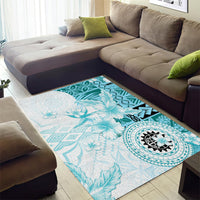 Samoa Siapo Pattern With Teal Hibiscus Area Rug