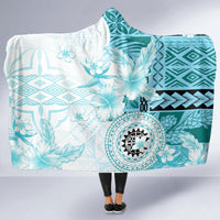 Samoa Siapo Pattern With Teal Hibiscus Hooded Blanket