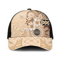 Samoa Siapo Pattern With Beige Hibiscus Baseball Net Cap - Polynesian Pride