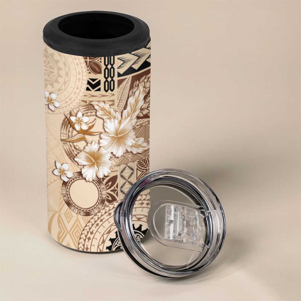 Samoa Siapo Pattern With Beige Hibiscus 4 in 1 Can Cooler Tumbler