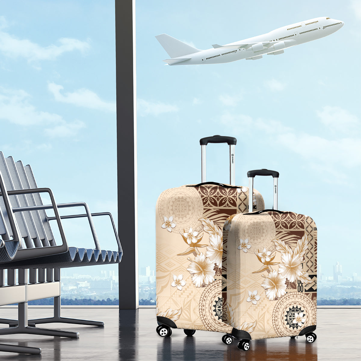Samoa Siapo Pattern With Beige Hibiscus Luggage Cover