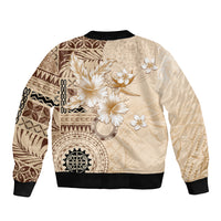 Samoa Siapo Pattern With Beige Hibiscus Sleeve Zip Bomber Jacket LT05 - Polynesian Pride