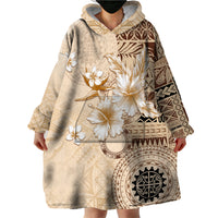 Samoa Siapo Pattern With Beige Hibiscus Wearable Blanket Hoodie LT05 - Polynesian Pride