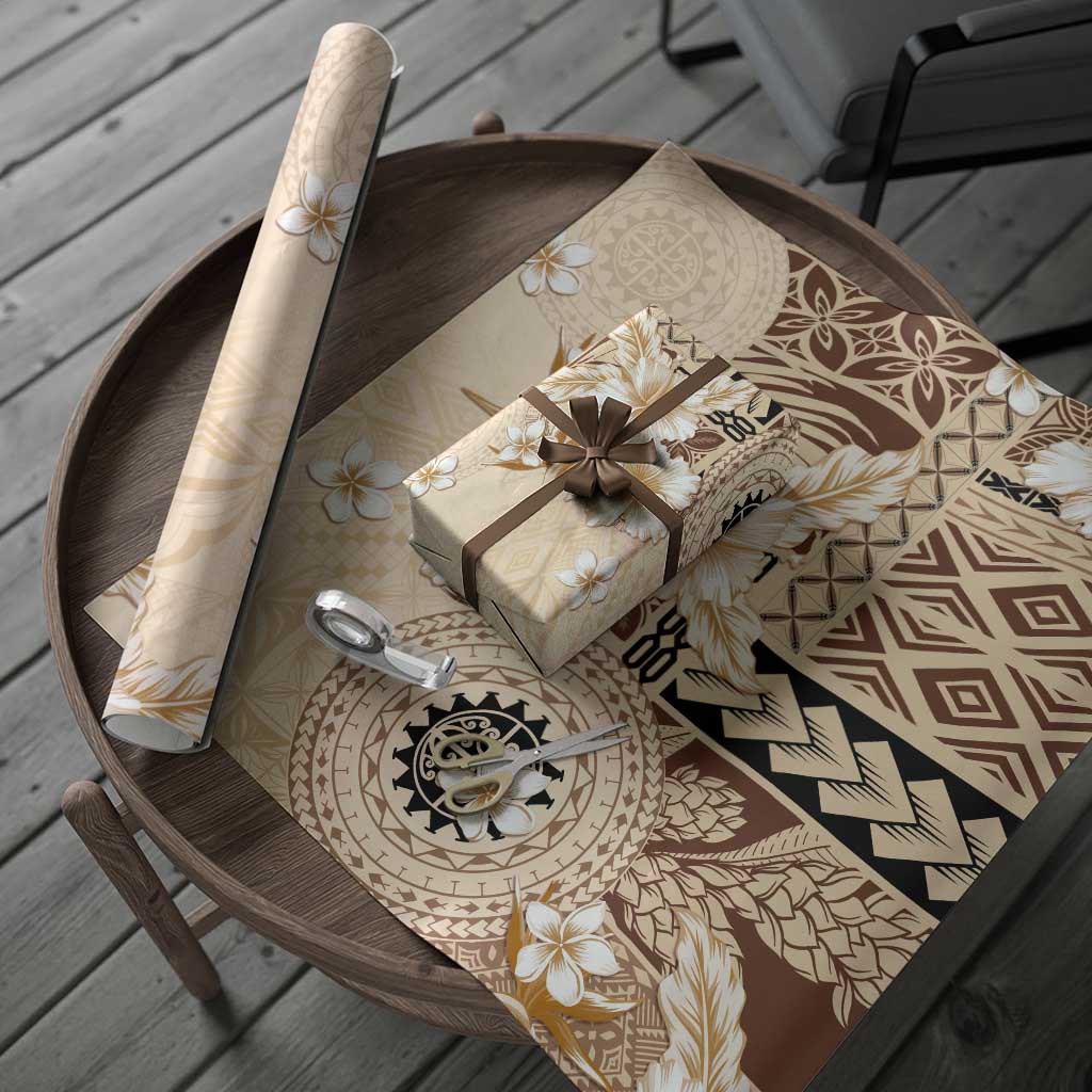 Samoa Siapo Pattern With Beige Hibiscus Wrapping Paper - Polynesian Pride