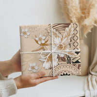 Samoa Siapo Pattern With Beige Hibiscus Wrapping Paper - Polynesian Pride