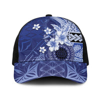 Samoa Siapo Pattern With Navy Hibiscus Baseball Net Cap - Polynesian Pride