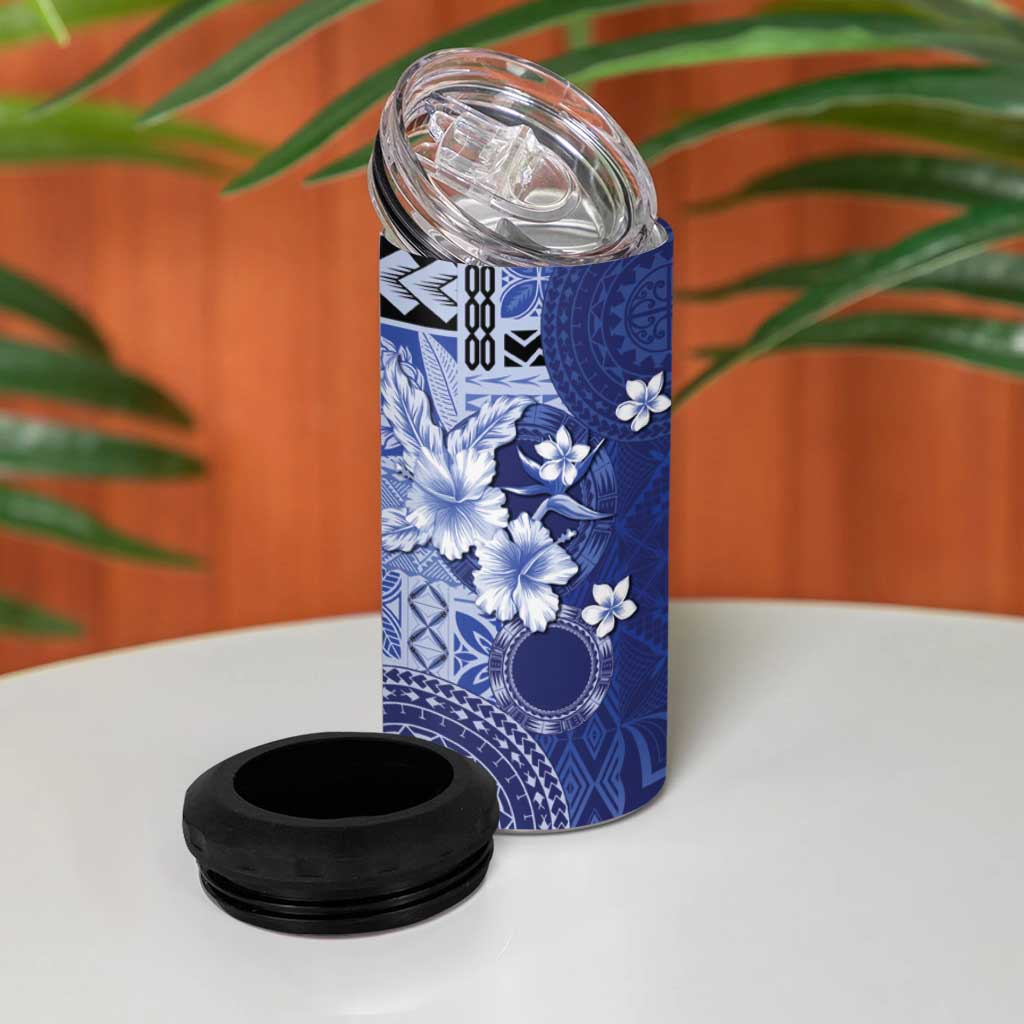 Samoa Siapo Pattern With Navy Hibiscus 4 in 1 Can Cooler Tumbler