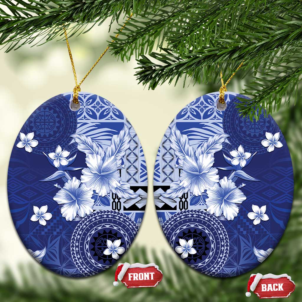 Samoa Siapo Pattern With Navy Hibiscus Ceramic Ornament