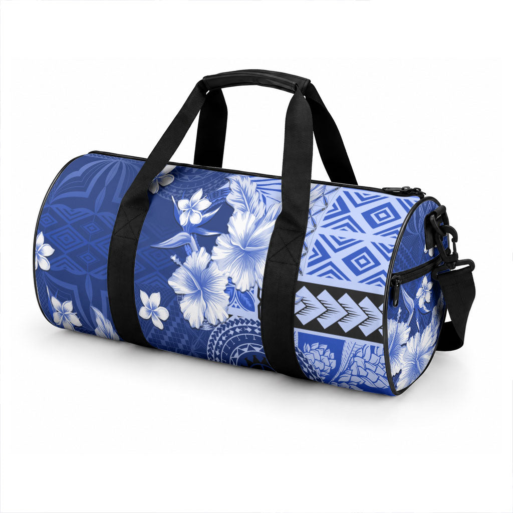 Samoa Siapo Pattern With Navy Hibiscus Duffle Bag