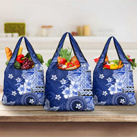 Samoa Siapo Pattern With Navy Hibiscus Grocery Bag
