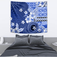 Samoa Siapo Pattern With Navy Hibiscus Tapestry