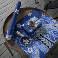 Samoa Siapo Pattern With Navy Hibiscus Wrapping Paper - Polynesian Pride