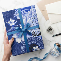 Samoa Siapo Pattern With Navy Hibiscus Wrapping Paper - Polynesian Pride
