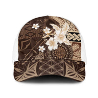 Samoa Siapo Pattern With Brown Hibiscus Baseball Net Cap - Polynesian Pride
