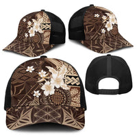 Samoa Siapo Pattern With Brown Hibiscus Baseball Net Cap - Polynesian Pride