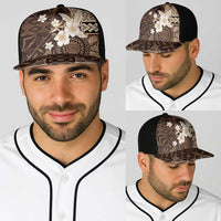 Samoa Siapo Pattern With Brown Hibiscus Baseball Net Cap - Polynesian Pride