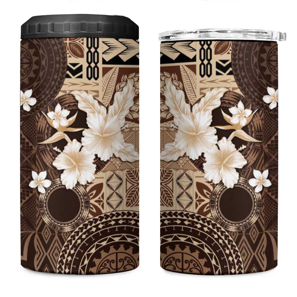 Samoa Siapo Pattern With Brown Hibiscus 4 in 1 Can Cooler Tumbler