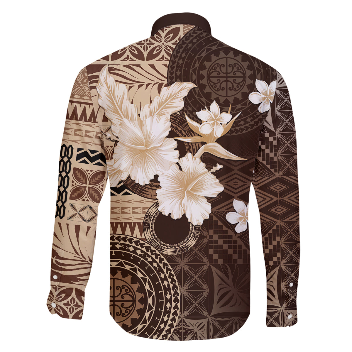 Samoa Siapo Pattern With Brown Hibiscus Family Matching Tank Maxi Dress and Hawaiian Shirt LT05 - Polynesian Pride