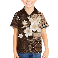 Samoa Siapo Pattern With Brown Hibiscus Family Matching Tank Maxi Dress and Hawaiian Shirt LT05 Son's Shirt Brown - Polynesian Pride