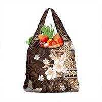 Samoa Siapo Pattern With Brown Hibiscus Grocery Bag