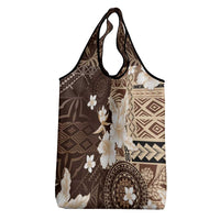 Samoa Siapo Pattern With Brown Hibiscus Grocery Bag
