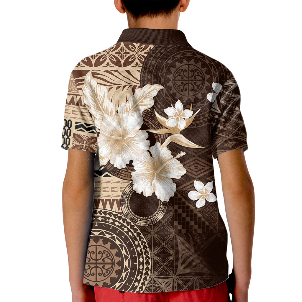 Samoa Siapo Pattern With Brown Hibiscus Kid Polo Shirt LT05 - Polynesian Pride