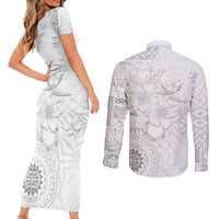 Samoa Siapo Pattern With White Hibiscus Couples Matching Short Sleeve Bodycon Dress and Long Sleeve Button Shirt LT05