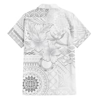 Samoa Siapo Pattern With White Hibiscus Family Matching Long Sleeve Bodycon Dress and Hawaiian Shirt LT05 - Polynesian Pride