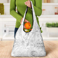 Samoa Siapo Pattern With White Hibiscus Grocery Bag