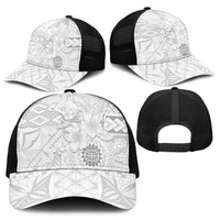 Samoa Siapo Pattern With White Hibiscus Mesh Trucker Cap - Polynesian Pride