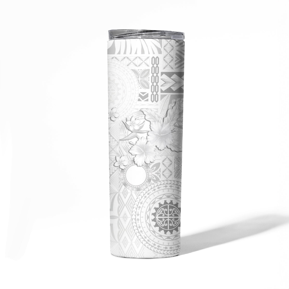 Samoa Siapo Pattern With White Hibiscus Skinny Tumbler