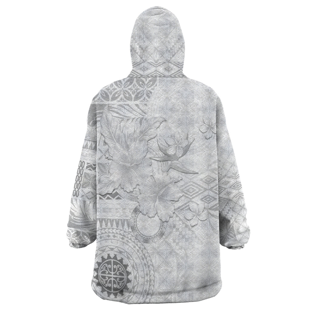 Samoa Siapo Pattern With White Hibiscus Wearable Blanket Hoodie LT05 - Polynesian Pride