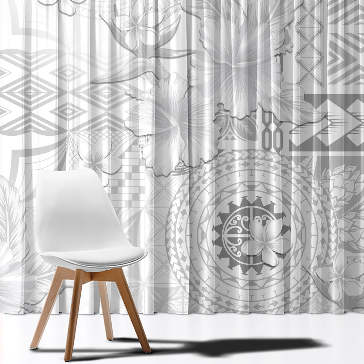 Samoa Siapo Pattern With White Hibiscus Window Curtain