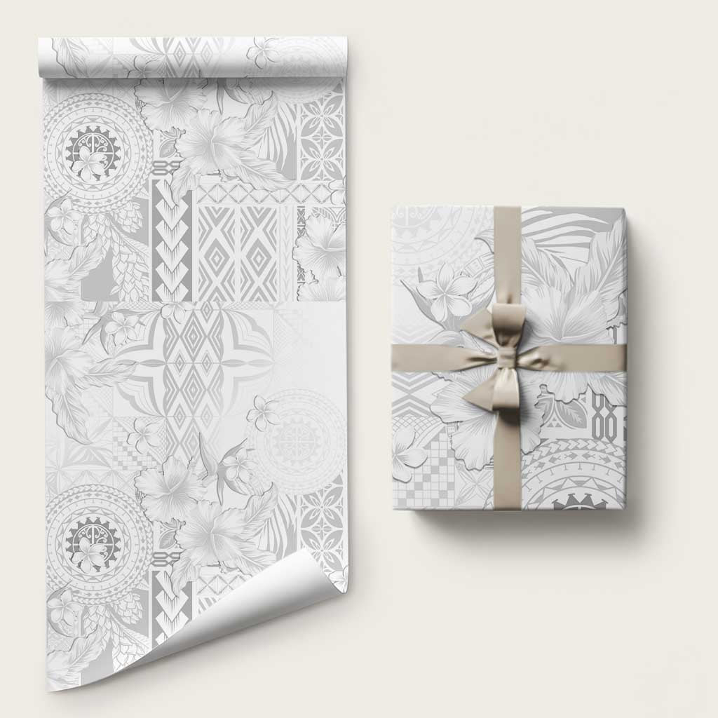 Samoa Siapo Pattern With White Hibiscus Wrapping Paper - Polynesian Pride