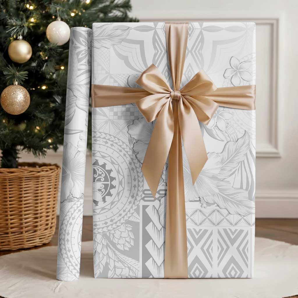 Samoa Siapo Pattern With White Hibiscus Wrapping Paper - Polynesian Pride