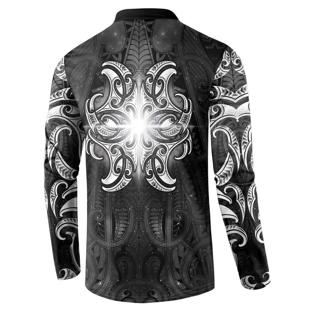 New Zealand Matariki Button Sweatshirt Maori Moko Black Galaxy