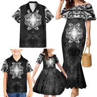 New Zealand Matariki Family Matching Mermaid Dress and Hawaiian Shirt Maori Moko Black Galaxy