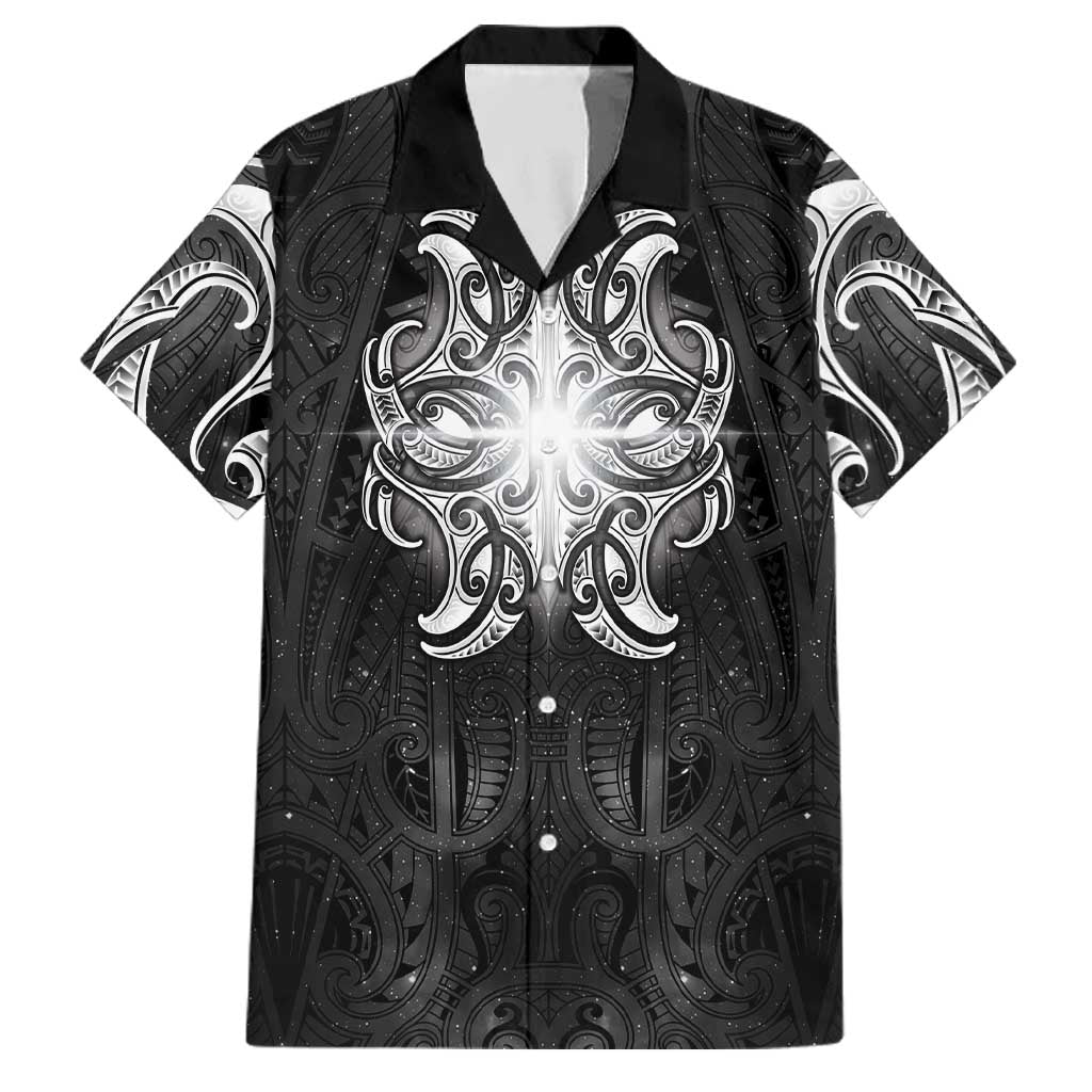 New Zealand Matariki Family Matching Off The Shoulder Long Sleeve Dress and Hawaiian Shirt Maori Moko Black Galaxy
